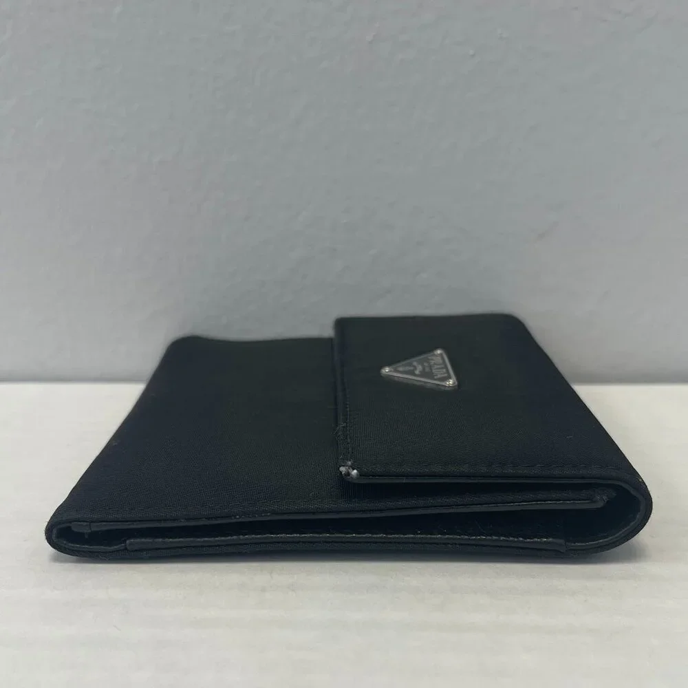 PRADA Tessuto Nylon Compact Tri-Fold Wallet in Black - Preowned